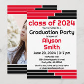 Invitation Bars rouges et noirs Une photo Grad Party (Devant / Derrière)