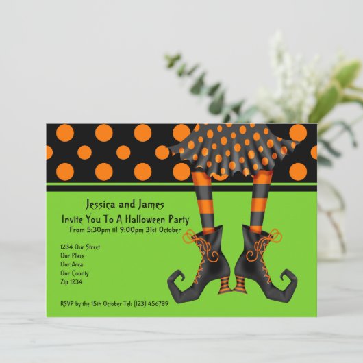 Invitation Bas sorcières de la fête d'Halloween (Debout devant)