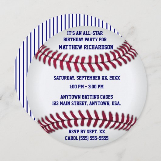 Invitation Base-ball avec le dos bleu de filet (Devant / Derrière)