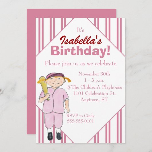 Invitation Base-ball-Orientée de fête (Devant / Derrière)