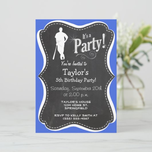 Invitation Base-ball royal bleu et blanc (Debout devant)