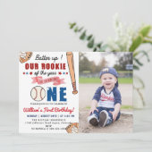 Invitation Baseball 1er Anniversaire de la fête Batte Up Phot (Debout devant)