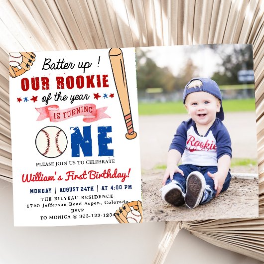 Invitation Baseball 1er Anniversaire de la fête Batte Up Phot