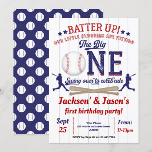 Invitation Baseball, 1er anniversaire pour jumeaux, premier a