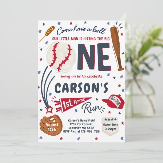 Invitation Baseball 1er Home Run Anniversaire (Debout devant)