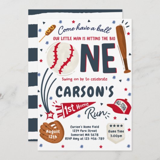 Invitation Baseball 1er Home Run Anniversaire (Devant / Derrière)