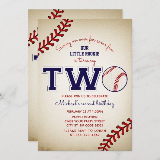 Invitation Baseball 2e anniversaire (Devant / Derrière)