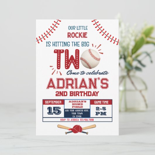 Invitation Baseball 2e anniversaire garçon (Debout devant)