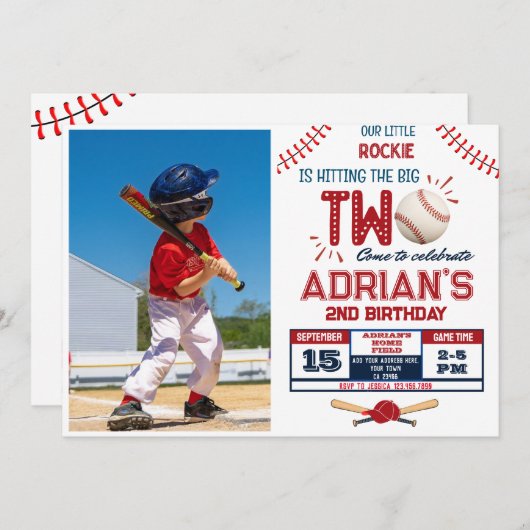 Invitation Baseball 2e anniversaire garçon photo (Devant / Derrière)