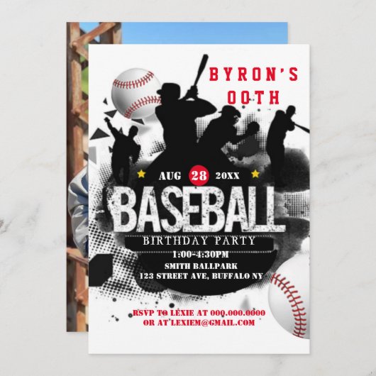 Invitation Baseball Ajouter photo Anniversaire (Devant / Derrière)