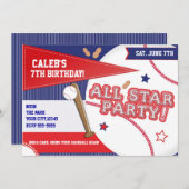 Invitation Baseball All Star Red White Blue Anniversaire Part (Devant / Derrière)