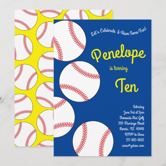 Invitation Baseball Anniversaire de enfant Party Sports Blue  (Devant / Derrière)