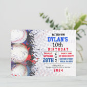 Invitation Baseball Anniversaire Rouge Blanc & Bleu Invitatio (Debout devant)