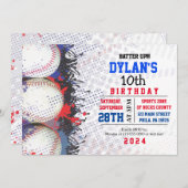 Invitation Baseball Anniversaire Rouge Blanc & Bleu Invitatio (Devant / Derrière)