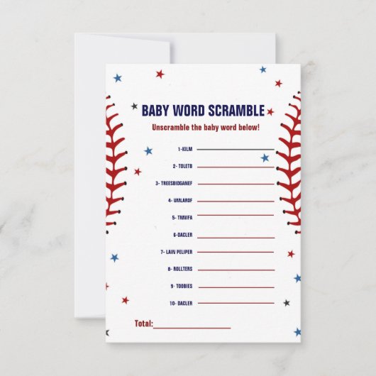 Invitation Baseball Baby mot scramble baby shower jeu (Devant)