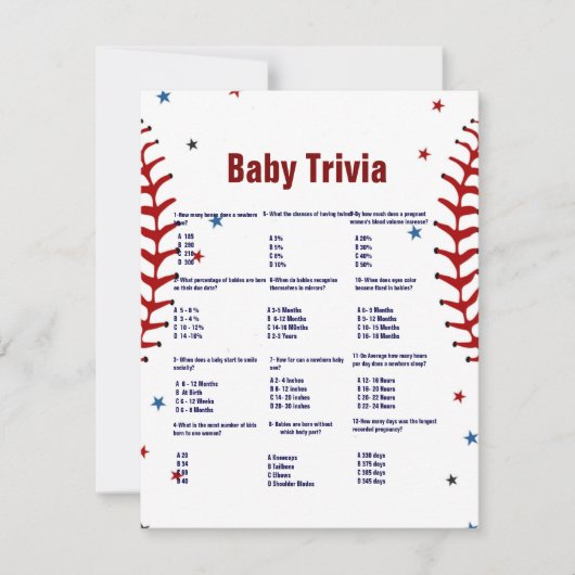 Invitation Baseball baby trivia game baby shower game Card (Devant)