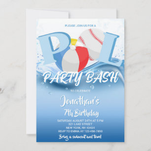 Invitation Baseball Beach Ball Pool Party Bash Anniversaire