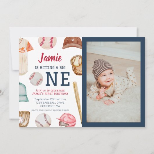 Invitation Baseball Big One Boy 1er Anniversaire (Devant)