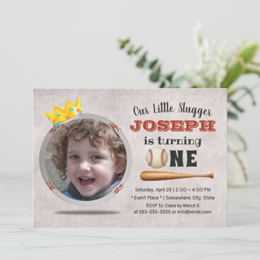 Invitation Baseball Boy Custom Photo 1er Anniversaire (Debout devant)