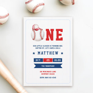 Invitation Baseball Casquette Bleu Rouge Cute Garçon 1er Anni