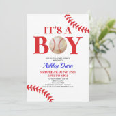 Invitation Baseball C'est un garçon Baby shower rouge bleu (Debout devant)