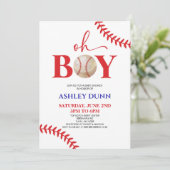 Invitation Baseball C'est un garçon Baby shower rouge bleu (Debout devant)