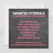 Invitation Baseball Chalkboard rose 40e anniversaire (Dos)
