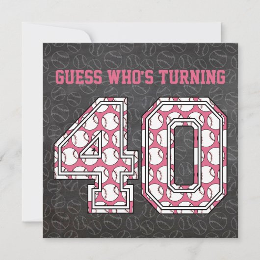 Invitation Baseball Chalkboard rose 40e anniversaire (Devant)
