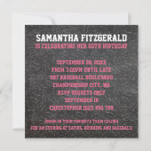 Invitation Baseball Chalkboard rose 60e anniversaire fête (Dos)