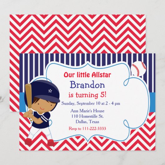 Invitation Baseball Cute African American Boy Anniversaire (Devant / Derrière)