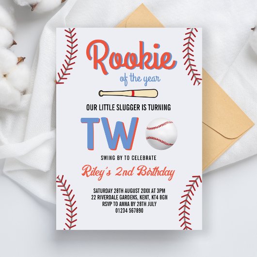 Invitation Baseball Deuxième Anniversaire Rookie de l'année 2