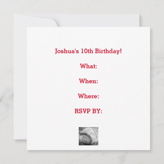 Invitation Baseball en noir et blanc (Dos)