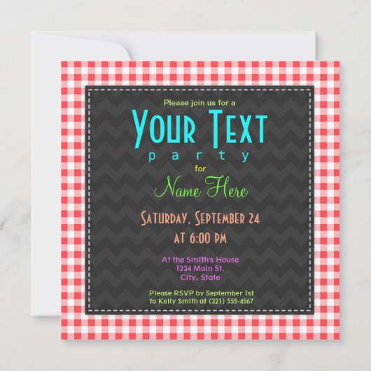 Invitation Baseball; En vichy rouge et blanc (Dos)