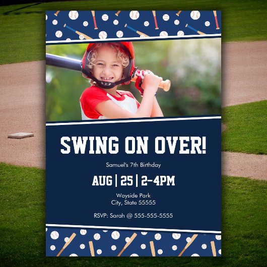 Invitation Baseball et Bat Sports Photo Anniversaire