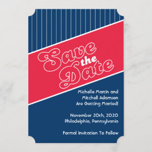 Invitation Baseball Faire Part de Date de Mariage (Rouge / Bl
