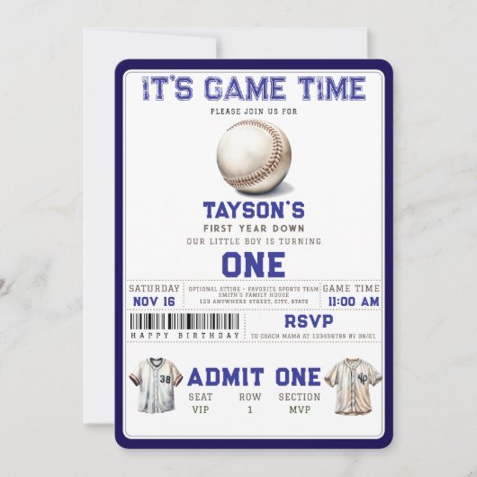 Invitation Baseball First Year Down 1st Birthday  (Devant)