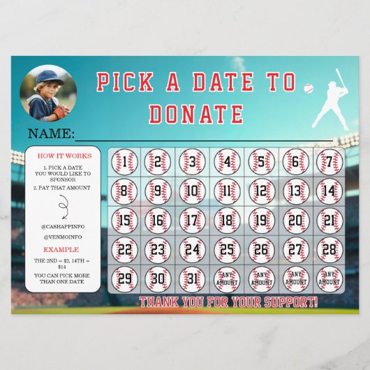 Invitation Baseball Fundraiser Calendar Template (Devant)