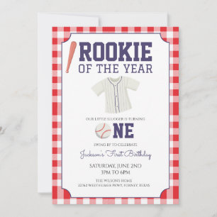 Invitation Baseball Gingham 1er Anniversaire