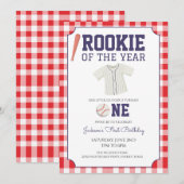 Invitation Baseball Gingham 1er Anniversaire (Devant / Derrière)