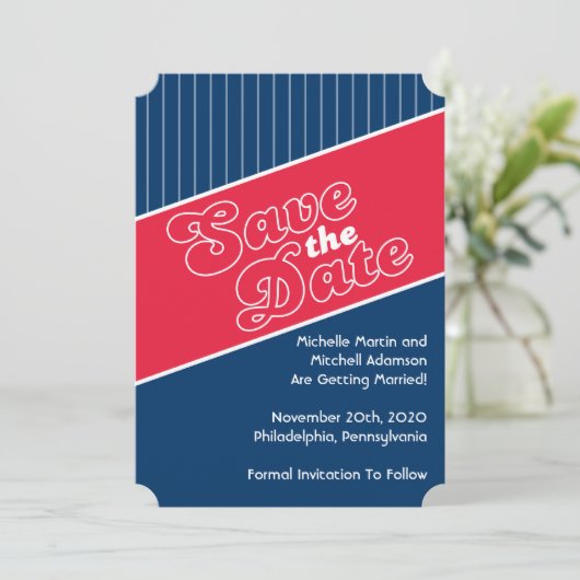 Invitation Baseball Inspiration Enregistrer la Date (Rouge / (Debout devant)