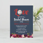 Invitation Baseball Love Bourgogne Floral Navy Fête des marié (Debout devant)