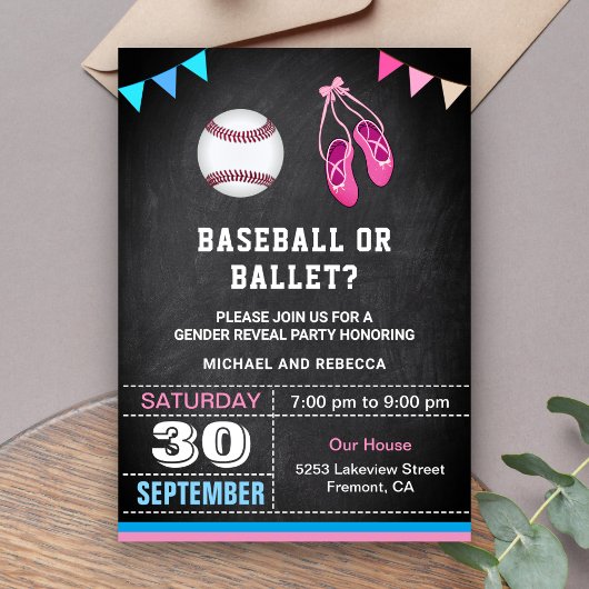 Invitation Baseball ou Ballet Sexe Revevela Party