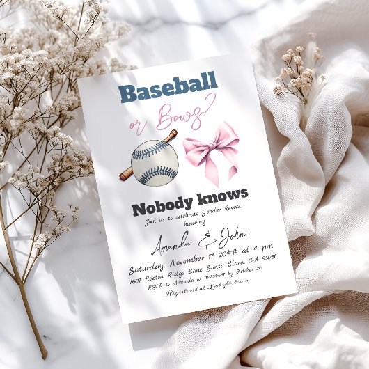 Invitation Baseball ou Bows Blue ou Rose Genre Reveilla