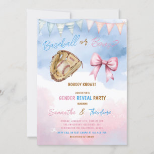 Invitation Baseball ou Bows Il ou elle Genre Revevela Party