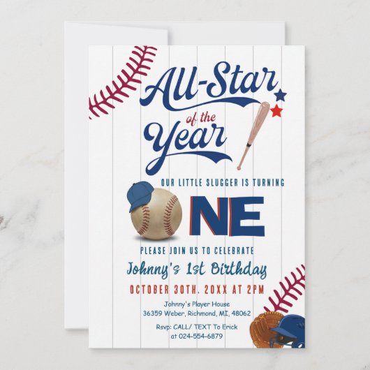 Invitation Baseball Premier Anniversaire Recrue de l'année (Devant)