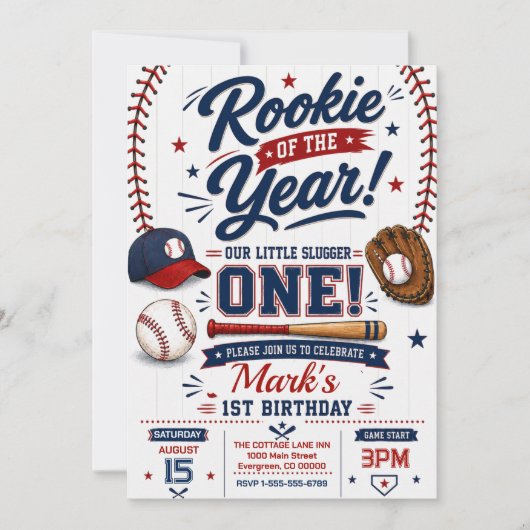 Invitation Baseball Recrue de l'Année 1er Anniversaire (Devant)