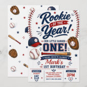 Invitation Baseball Recrue de l'Année 1er Anniversaire (Devant / Derrière)