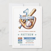 Invitation Baseball Rookie Ball Bat Blue Fun Boy 1er Annivers (Devant)
