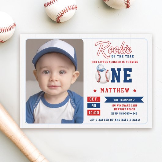 Invitation Baseball Rookie Casquette Stripes Photo Boy 1er an