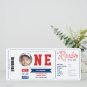 Invitation Baseball Rookie Statistiques Red Ticket Boy 1er An (Debout devant)